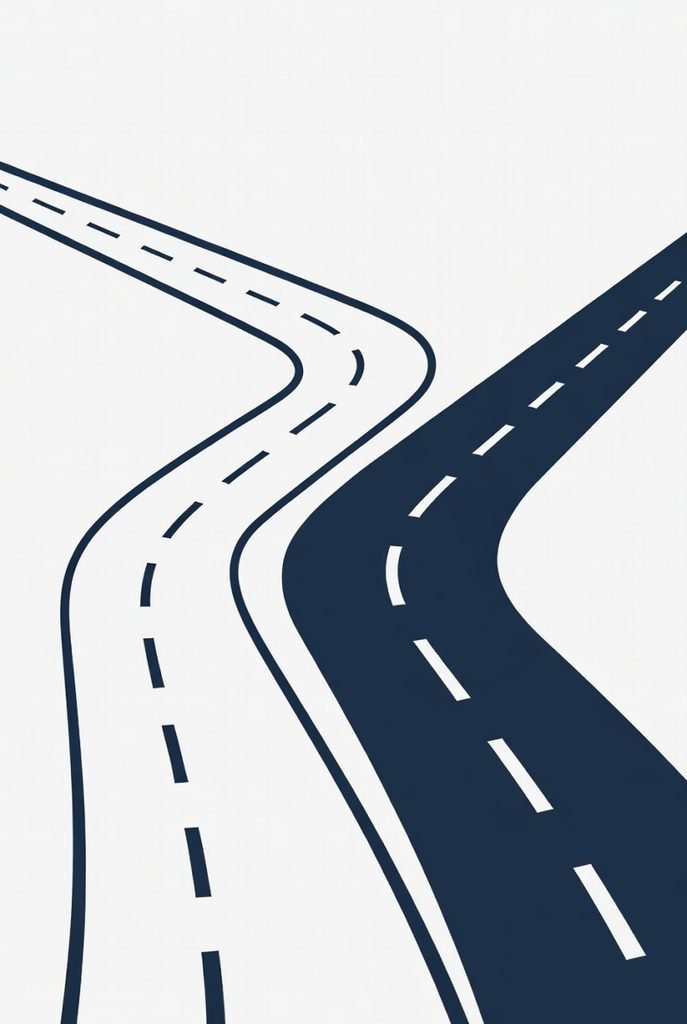 Therapy Groups 1 Illustration of two winding roads side by side, one outlined and one solid navy blue