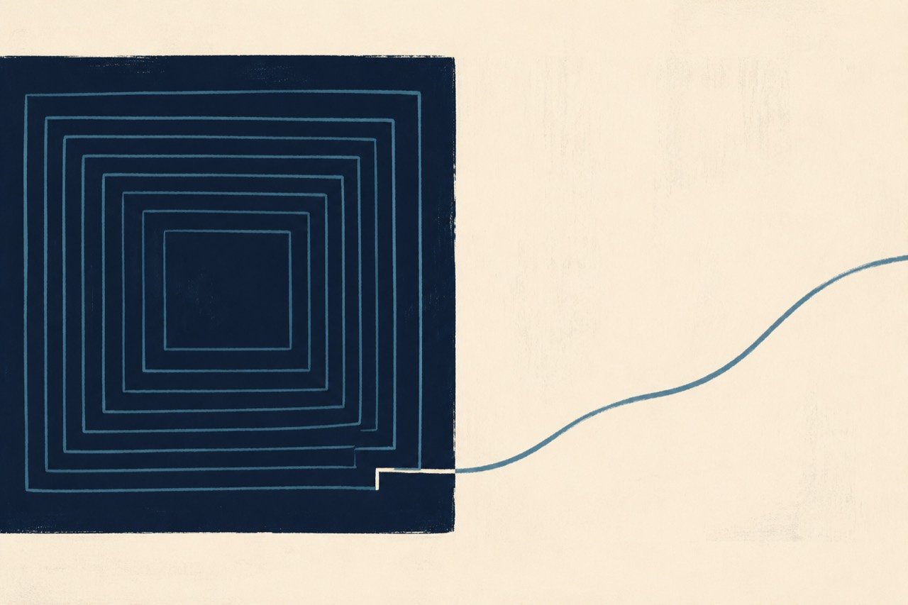 The Avoidance Ledger: A 7-Day Tracker for What Anxiety Is Costing You 1 Abstract nested blue squares opening into a curved line